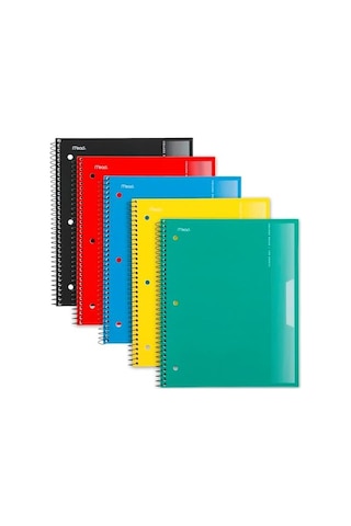 Mead Spiral Defterler, 5&apos Li Paket, 1-konu, Kolej Çizgili Kağıt, 8-1/2 "x 11", 100 Yaprak, Siyah, Sarı, Kırmızı, Mavi Ve Yeşil 820299 103 Ivory