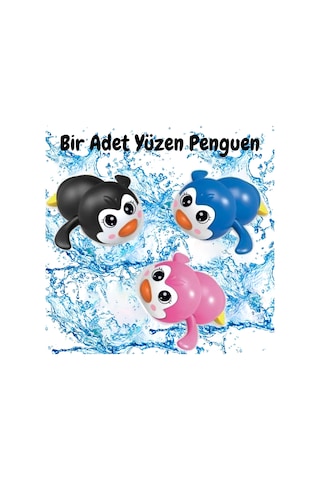 1 Adet Kurmalı Yüzen Penguen Banyo Küvet Havuz Deniz Oyuncağı 12 Cm.