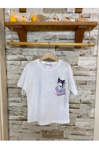 Aysbebe Kuromi Cheeky Baskılı Fırçalı Kumaş Kız Çocuk Tişört Beyaz 2110