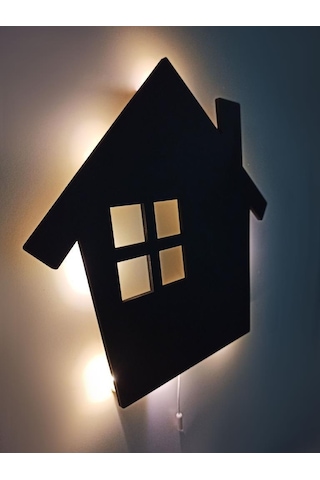 CajuArt Siyah Ev Şekilli Led Işıklı Ahşap Duvar Dekor Ahşap Tablo