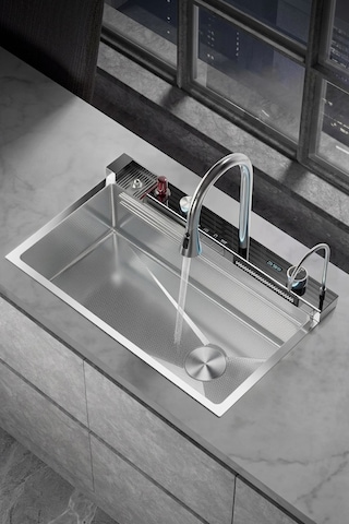 Premium Krom Akıllı Mutfak Evyesi- 75x46 Cm Çok Fonksiyonlu- Lüx Dijital Akıllı Eviye Seti Silver