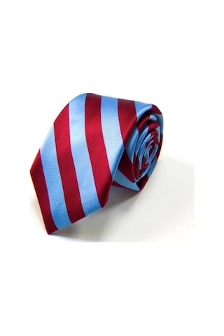 Venchy Bordo Mavi Çizgi Desen Mendilli Kravat Bordo - Mavi