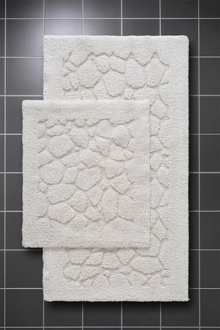 Lilly 2'li Pamuk Banyo Paspas Seti Yumuşak Dokulu Krem Yıkanabilir 60x100 + 60x50cm, Ll002w
