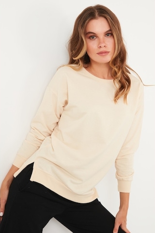 Lela Pamuklu Regular Fit Bisiklet Yaka Basic Bayan Sweat 5863569 Taş