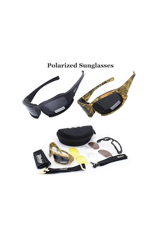 Taktik Kamuflaj Erkek Polarize Gözlük Açık Çekim Avcılık Gözlük Bej - Siyah