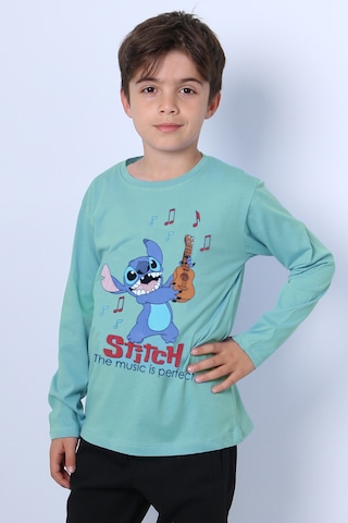 Erkek Çocuk Uzun Kollu Tshirt Karakter Baskılı Bisiklet Yaka E10 Yeşil