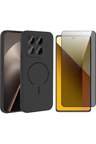 Vendas Xiaomi 15t Pro Kılıf M-safe Şarj Özellikli Zore Meta Kapak + Hayalet Ekran Koruyucu Siyah