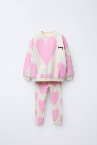 Kız Çocuk Slogan Yazı Detaylı Sweatshirt + Tayt Alt Üst Takım Kalp