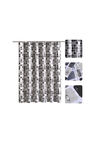 Neevoyu Banyo Için Su Geçirmez Mermer Desenli Kalın Polyester Perde 150x200 Cm 1 Adet 10 Lüklen Gri