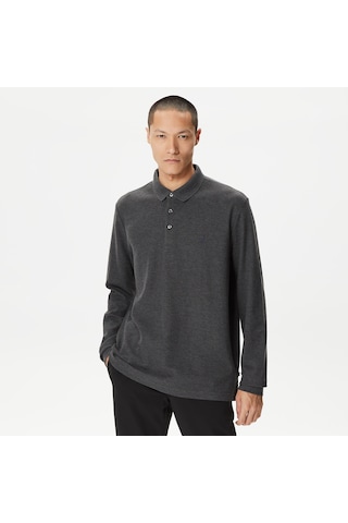 Nautica Erkek Gri Classic Fit Uzun Kollu Polo Düz K37351t Gri