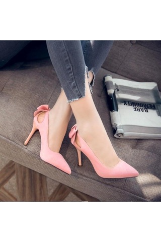 Sones Kadın Ayakkabı Fiyonklu Sivri Uçlu Stiletto Topuklu Ayakkabı Siyah