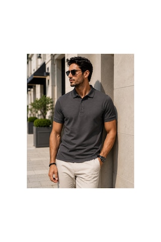 Luxic Core Erkek Polo Yaka Füme Tişört Likralı Pike Kumaş Terletmez Slim Fit Günlük Şık Tasarım