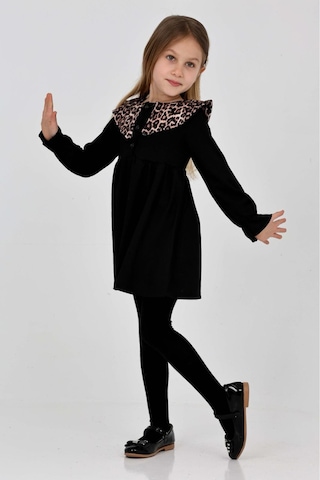 Kız Çocuk Yaka Desenli Bürümcük Elbise 12190 Siyah