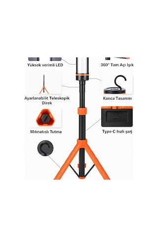 Wison Ws-623 Katlanabilir Tripodlu Şarjlı Kamp Işığı 3500 Lumen Led Fener Çok Renkli