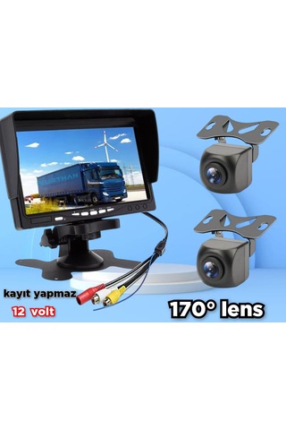 7'' Ekran + 2 Adet 170'' Geniş Açılı Kamera Set Kayıt Yapmaz 12v