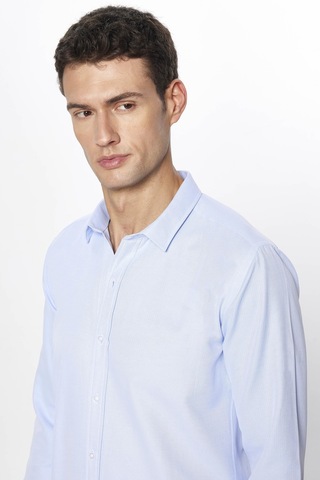 Tudors Erkek Modern Slim Fit Dar Kesim Uzun Kollu Pamuklu Kolay Ütü Armürlü Mavi Gömlek-31492-mavi Mavi