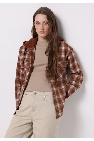 Colins Regular Fit Kapüşonlu Ekoseli Kadın Bej Uzun Kol Gömlek Cl1077251 Q1.v1 Lbr Light Brown