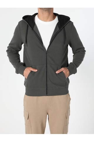 Colin's Regular Fit Fermuarlı Kapüşonlu Erkek Yeşil Sweatshirt CL1045425_Q1.V2_KHA