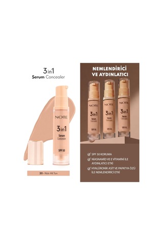 Note Cosmetics3 İn 1 Serum Concealer 20 Medium Beige Spf 50 Nemlendirici Ve Aydınlatıcı Göz Altı Kapatıcısı Genel