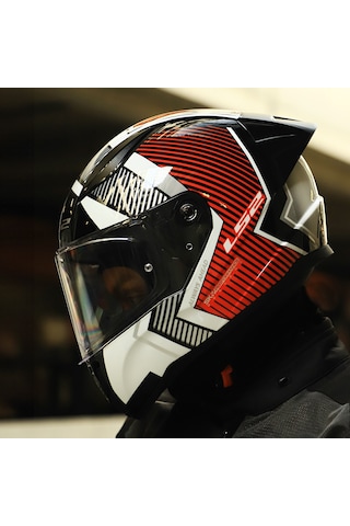 Şeffaf Cam + Ls2 Rapid 2 Race Extra Kask Beyaz - Kırmızı