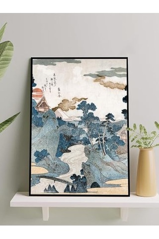 Sakin Nehir Ukiyoe Japon Sanatı Sanatı Çerçeveli Tablo - Çerçeveli Poster, Sanatsal Dekorasyon -