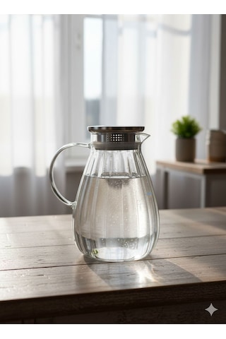 Morponi Borosilikat Cam Çizgili Sürahi 1800 Ml