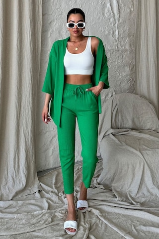 Modagen Kadın Yeşil Kimono Alt Üst Havuç Pantolon Takım Yeşil