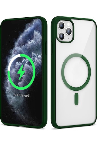Zore Apple Uyumlu iPhone 11 Pro Max Kılıf Magsafe Wireless Şarj Özellikli Silikon Ege Kapak - Koyu Yeşil