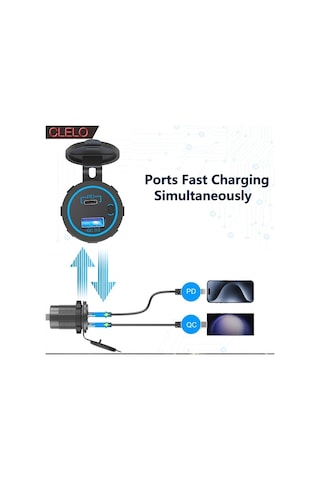 Xuweiwei Clelo 12v Araç Için 1 Set Çift Usb Ve Type-c Şarj Led Ekranlı Rv Tekne Ve Araçlar Için Hızlı Şarj Bağımsız Açma Kapama Düğmeli 12v 24v Araçlar Için Uygun