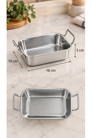 3 Lü Paslanmaz Çelik Mini Sunumluk Seti Kulplu Meze, Kahvaltılık Ve Sos Servis Tabağı Gümüş