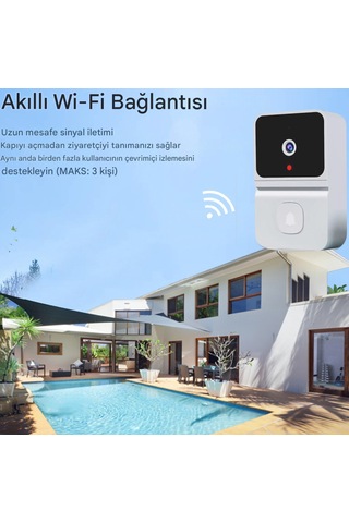 Kamera Kapı Zili Mikrofon Hoparlör Hd Gece Görüş App Kontrolü Ev