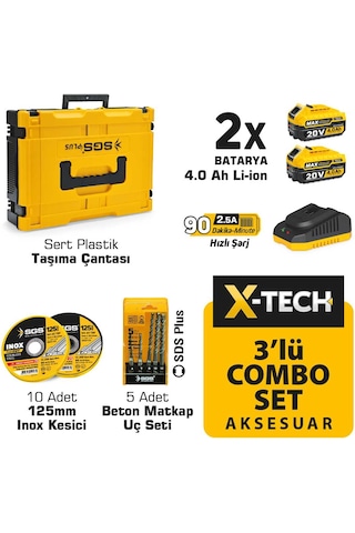 Sgs 5450 Kömürsüz Akülü Taşlama + Matkap + Kırıcı Delici 3'lü Kombo Set Çantalı