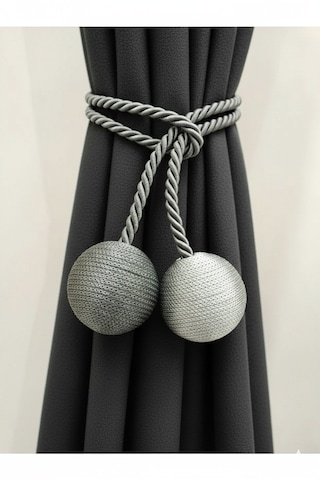 İki Toplu Yan Bağlama Fon Perde Toplama Aparatı Antrasit - Gri