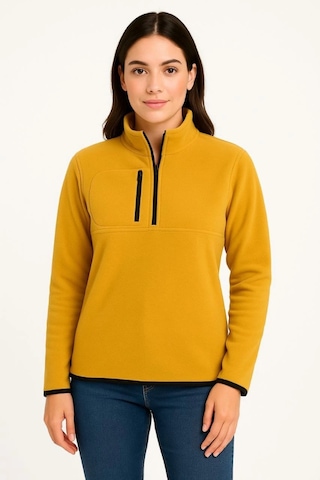 Efnaz Style Polar Kazak Dik Yaka, Yarım Fermuarlı, Fermuarlı Göğüs Cepli, Siyah Biyeli, Kışlık Rahat Regular Fit Günlük Model - Sarı