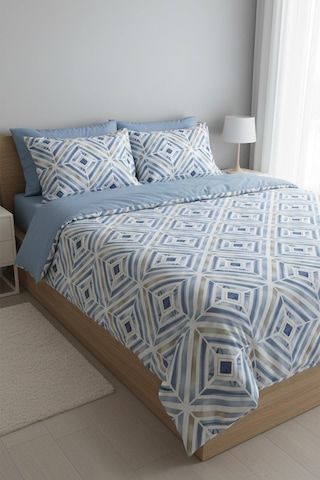 Mavi Geometrik Çizgi Çift Kişilik %100 Pamuk Nevresim Takımı MAVI