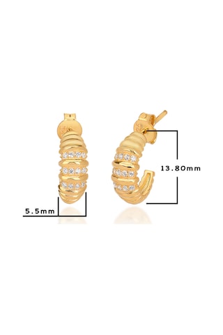 Zirkon Taşlı Pırlanta Montür Altın Kaplama Boğumlu Gümüş Küpe