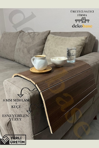 Ceviz Renk Çok Amaçlı Koltuk Kenar Sehpası, Supla, Yemek Servis Altlığı Ceviz