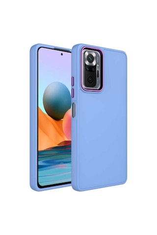 Xiaomi Redmi Note 10 Pro Kılıf Metal Çerçeve Ve Buton Tasarımlı Silikon Zore Luna Kapak Lila