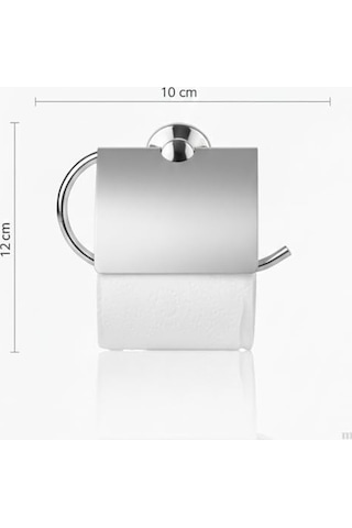 Metal Tuvalet Kağıtlığı Gümüş Renk Kapaklı Wc Kağıt Askısı 10x12 Cm Modern Banyo Aksesuarı Çok Renkli
