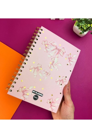 Benisa Shop Altın Yaldızlı Fiyonk Tasarımlı Konuşan Ajanda Tasarım Ajanda Açık Pembe