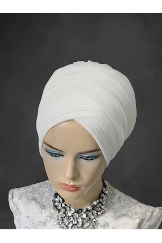 Kırık Beyaz Sevda Bone Model Gelinbaşı Hazır Türban Hazır Duvak Hazır Şal
