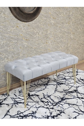 Zafir Gold Tel Ayaklı 90 Cm Puf Bench - Puf - Bench - Kasalı Oturak - Oturak - Yatak Ucu Puf Gri