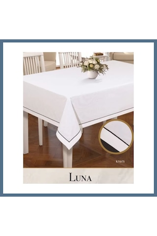 Buradabulabilirsin Luna Model Krem 160x220 Cm Keten Masa Örtüsü Zarif Yemek Masası Dekoru Bbz