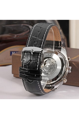 Xiyyadms Jargar Üç Gözlü Otomatik Mekanik Erkek Kol Saati - Beyaz Yüz Ve Deri Kordon Çok Renkli