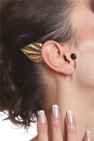 Kadın Altın Renk Lak Kaplama Taşlı Yaprak Stilizesi Sağ Kulak Earcuff & Kıkırdak Küpe Çok Renkli