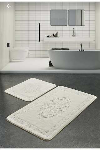 Madame Clean 2'li Pamuklu Banyo Paspas Seti Osmanlı Desen Krem