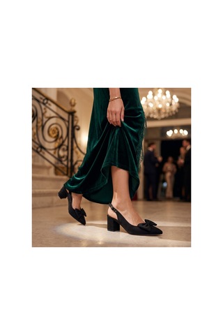 Rayvora Kadın Şık Fiyonk Detaylı Dış Materyal Kumaş Orta Topuk 5.5 Cm Slingback Günlük Ve Abiye Stiletto Klasik Topuklu Ayakkabı 5.5 Cm Siyah