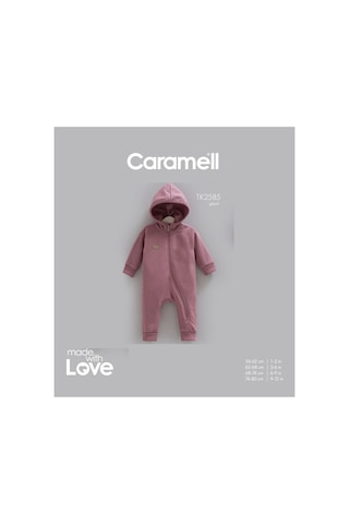 Caramell Barbosa 3 İplik Şardonlu Kapüşonlu Şık Kız Bebek Tulum 1-3 Ay/3-6 Ay/ 6-9 Ay/ 9-12 Ay -mürdüm Mor