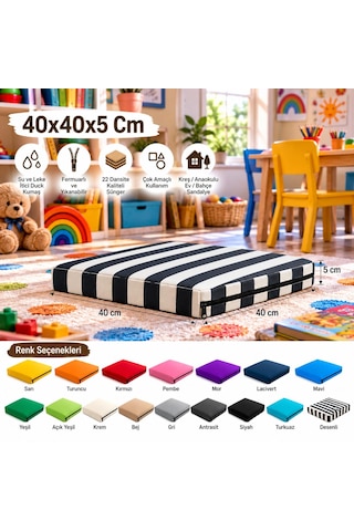 40x40x5 Cm Kare Minder - Sandalye Minderi - Kreş Anaokulu Oyun Aktivite Minderi - Bahçe Dekor Minderi Siyah - Beyaz