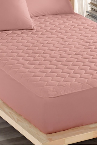 Sessiz Alez Pembe Yatak Koruyucu Pamuklu Kapitoneli Fitted Çift Kişilik Pembe
